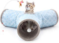 Tempcore Cat Tunnel for Indoor Cats, 3 Way Collapsible Pet Play Tunnel with Teaser Wand, Peek Holes & Hanging Ball, Interactive Tube for Kittens & Rabbits, Geometry Blue by Tempcore