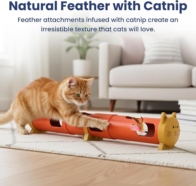 PAWSPIK Electric Feather Teaser Tube Cat Toy, Interactive Automatic Cat Toy | Smart Random Feather Play, Long Battery Life, Pet-Safe Materials, Indoor, Large - Image 7