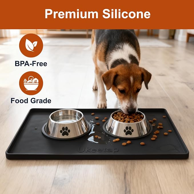 19" x 12" Extra Thick Silicone Mat Waterproof with Raised Edge, Black | BPA-Free Non-Slip Dog & Cat Food Mat, Feeding Mat for Food and Water Bowls, Spill Proof Mat to Protect Floors - Image 4