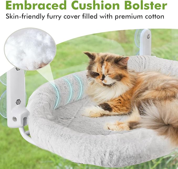 Zoratoo 2PC Cat Window Perch, Foldable & Cordless Cat Hammock with Bolster | 2-in-1 Reversible Cover, Removable for Machine Wash, Stable Window Resting Seat with Large Suction Cups for Indoor Cats - Image 2