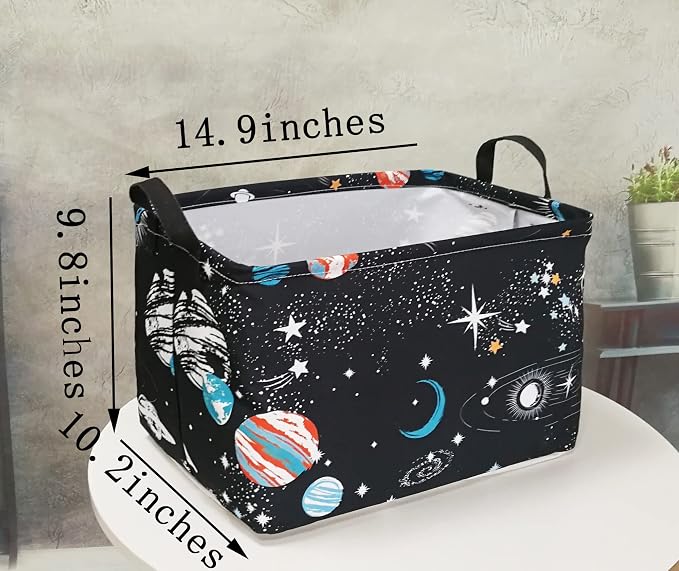 Storage Basket Home Shelf Basket Kids Organizer Box Clothes Laundry Hamper Nursery Bin Gift Laundry Basket with Handles for Home (Black Planet) - Image 2
