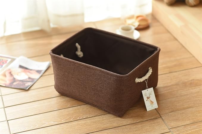 TheWarmHome Decorative Basket Rectangular Fabric Storage Bin Organizer Basket with Handles for Clothes Storage (Brown, Large-1Pack,15L*10.5W*8H) - Image 7