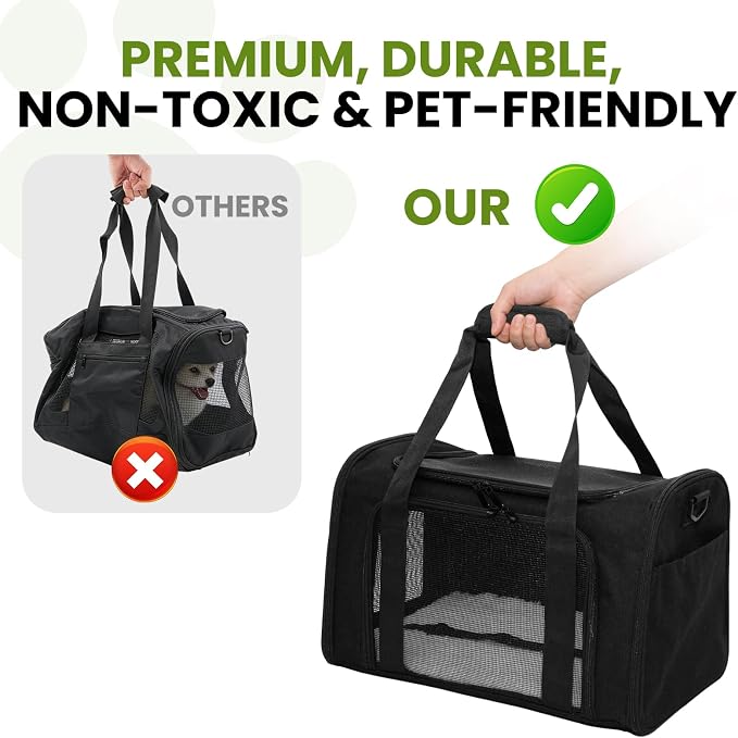 Soft-Sided Cat Carrier 20x13x13 in Expandable Travel Pet Bag 22LBS | For Cats and Small Dogs with Anti-Scratch Mesh Washable Mat Collapsible Escape-Proof Airline Approved with Shoulder Strap - Image 5