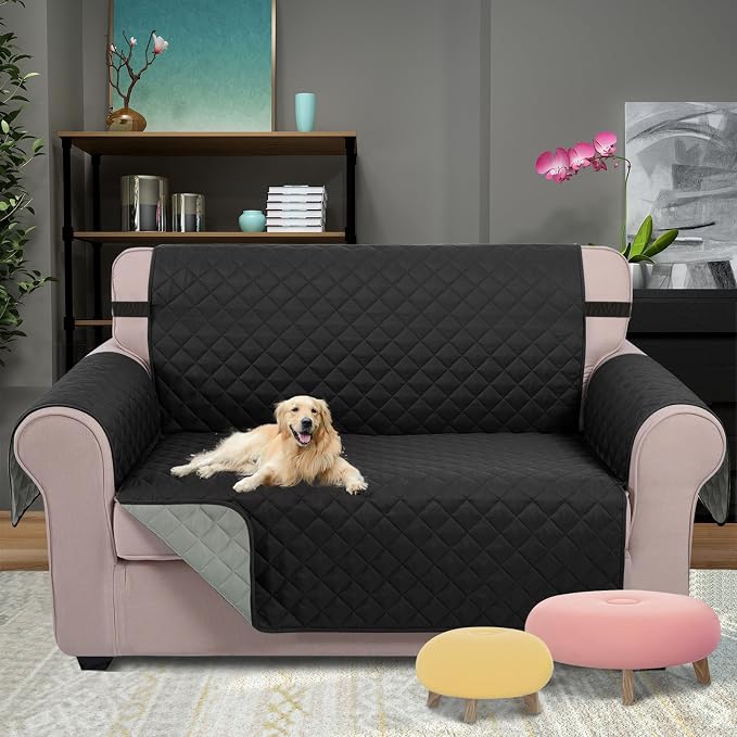 U-NICE HOME Loveseat Sofa Cover for 2 Cushion Couch, Black/Grey | 45''Loveseat Cover Washable, Pet Friendly, Elastic Straps, Water Repellent, Furniture Protector for 2 Cushion - Image 2