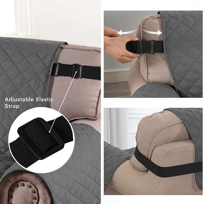 H.VERSAILTEX Loveseat Protector for Dogs/Pets Loveseat Slipcover Quilted Furniture Protector with Non Slip Elastic Strap Water Resistant Loveseats Seat Width to 46"(Loveseat, Charcoal Grey) - Image 4