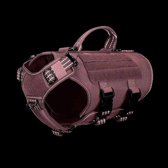 ICEFANG No Pull Tactical Dog Harness for Small Dogs,Adjustable Dog Vest | Control Handle,MOLLE Panel,Front Hook,3 Leash Clips,Soft Padded,for walking training,Pink,Small - Image 4