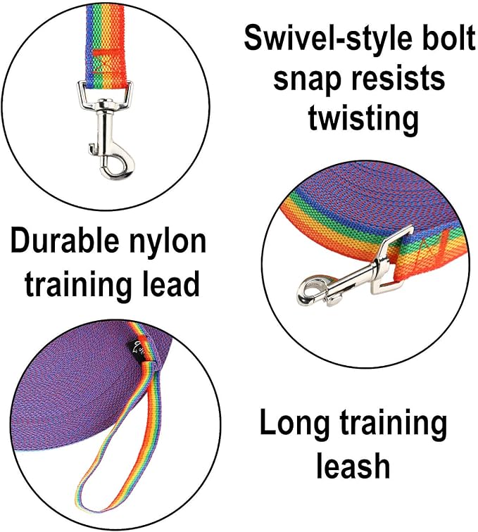Hi Kiss Dog/Puppy Obedience Recall Training Agility Lead - 15ft 20ft 30ft 50ft 100ft Training Leash - Great for Training, Play, Camping, or Backyard (100 Feet, Rainbow) - Image 4
