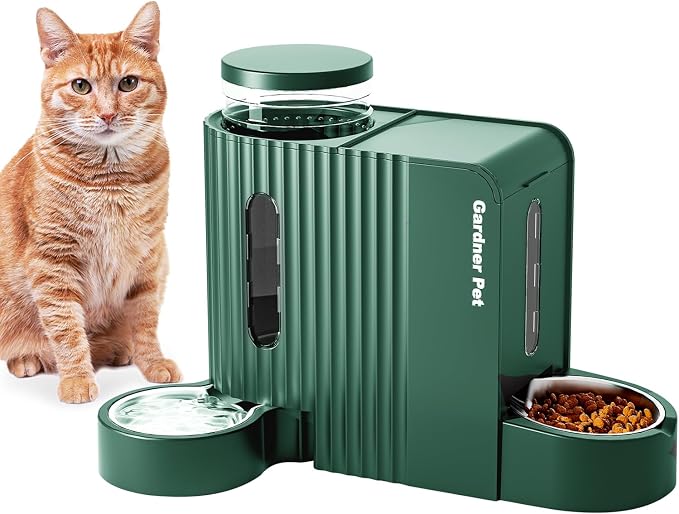 Gardner Pet Automatic Gravity Cat Food Feeder and Water Dispenser Stainless Steel Two-in-One Set Large Capacity Dispenser for Pets Dogs, Puppies, Kittens-(0.8 Gallons x 2) by GardnerPet