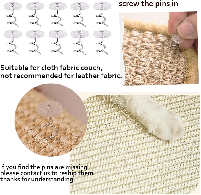 2PCS Cat Scratcher Mat Sofa Protector Natural Sisal Cat Scratching Mat Cat Scratch Couch Bed Corner Cover Heavy Duty Couch Guard Easy Installation Scratch Pad Grinding Claws(Beige Small) - Image 6