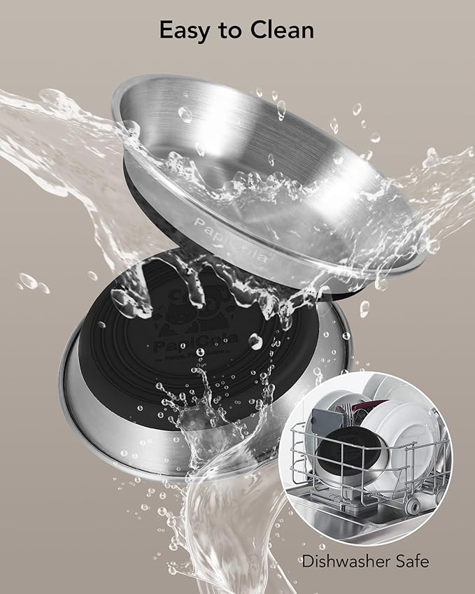 Stainless Steel Cat Bowl 3PC, Non-Slip cat Food Dish, Metal Cat Bowl | Heavy Duty, Whisker Friendly with Wide and Shallow Design, 6.3'' Wide, 0.7mm Thick 304 Stainless Steel, Ideal Pet Dish - Image 5