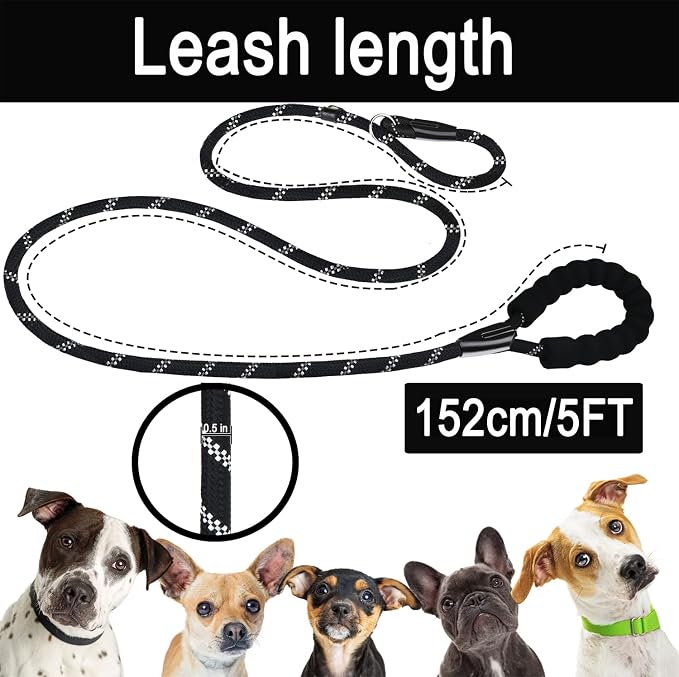 BOOEUDI Dog Leash, Heavy Duty Dog Leashes with Comfortable Padded Handle | Dog Leash 5 FT, Premium Quality Strong Training Rope Slip Leash with Highly Reflective Threads for Small Medium and Large Dog - Image 5