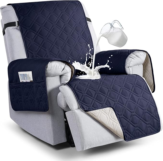 VANSOFY 100% Waterproof Recliner Chair Covers Washable, Dark Blue, 25" | Non-Slip, Slipcover with Pocket, Furniture Protector, Elastic Straps, Chair Cover for Pets, Dogs by VANSOFYFURNITURECOVERS