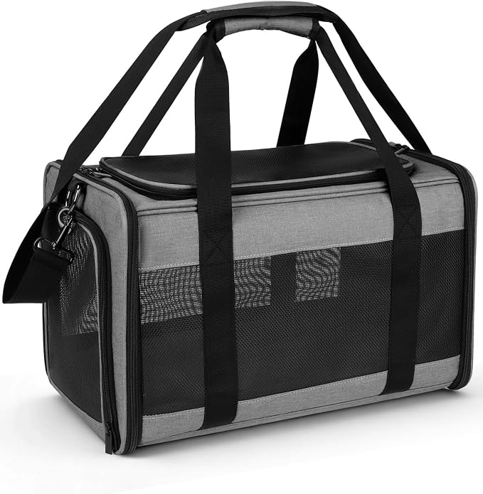 Hipubby Cat Carrier Dog Carrier for Pets Up to 16 Lbs, Soft-Sided Pet Travel Carrier for Cats and Small Dogs, Airline Approved Pet Carrying Case with Shoulder Strap & Removable Mat - Grey by Hipubby