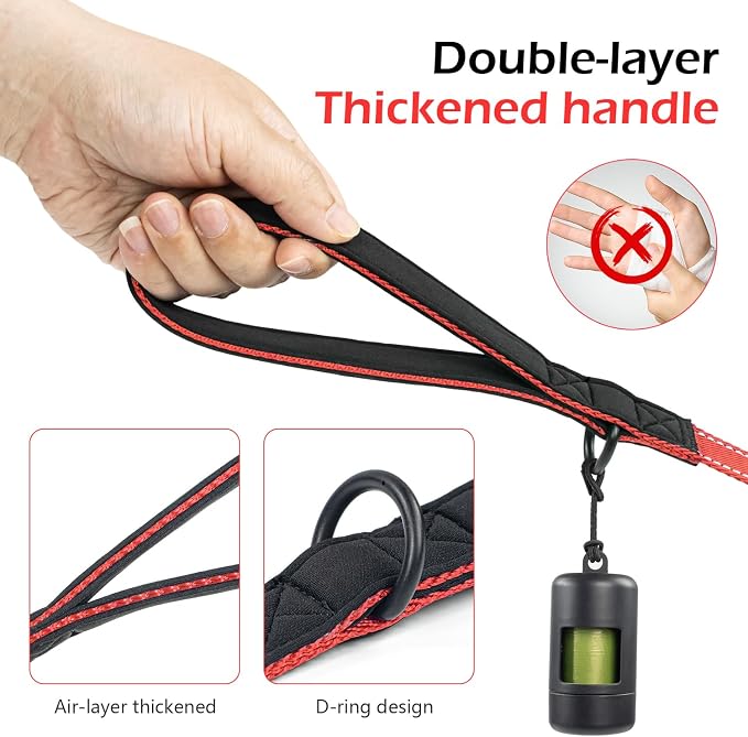 Reflective Double Handle Dog Leash for Large Medium Small Dogs (VW, S) | Heavy Duty, Adjustable with Soft Padded Handles, Traffic Control for Training, Walking, Running - Image 4