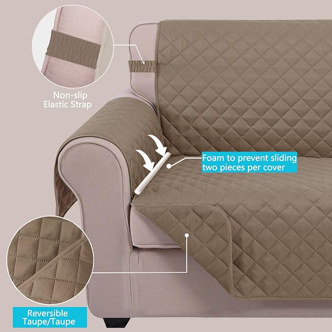 U-NICE HOME Large Sofa Cover Reversible Couch Cover for Dogs, Taupe | 78''Oversized, Washable, Pet Friendly, Elastic Straps, Water Repellent, Furniture Protector Mat for 3 Cushion Couch - Image 3