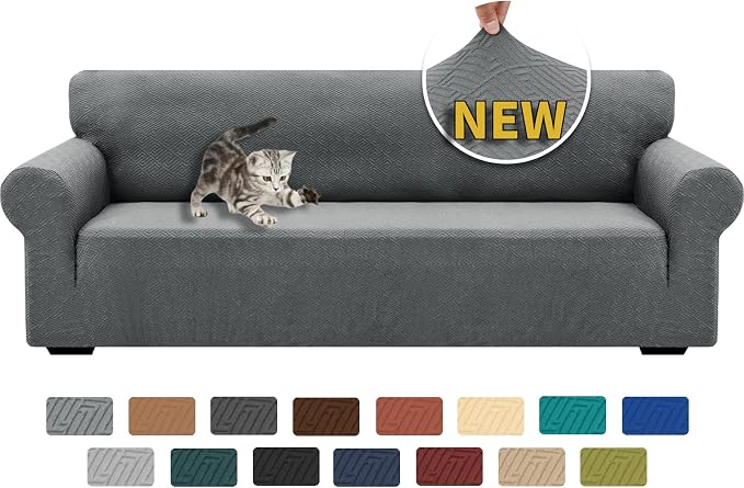 XINEAGE Stretch Jacquard XL Sofa Cover, Non Slip Sofa Slipcover for Dog | High-Stretch Fabric. Wear-Resistant, Pet Friendly. Easy Install & Washable for Living Rooms, Offices.Light Gray by XINEAGE