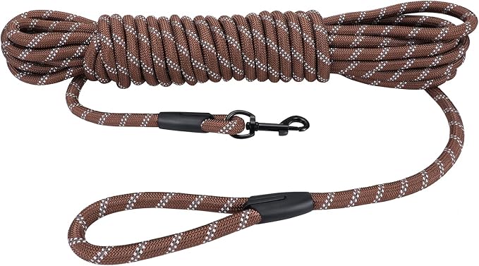 Long Dog Leash for Training 20Ft-Reflective Nylon Rope with Swivel Hook-Recall Agility Lead for Large Small Medium Dogs Outside Walking Hiking-Brown Diam 1/2" by HiKiss
