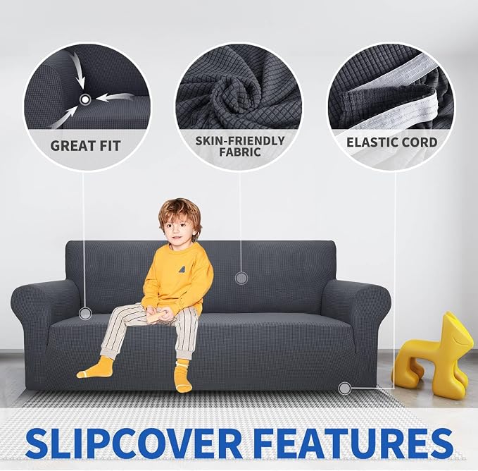 MAXIJIN Stretch Loveseat Sofa Slipcovers 1 piece Love Seat Couch Covers for 2 Cushion Couch Non Slip Sofa Cover Washable Dog Cat Proof Furniture Protector Pet Friendly (Loveseat, Gray) - Image 3