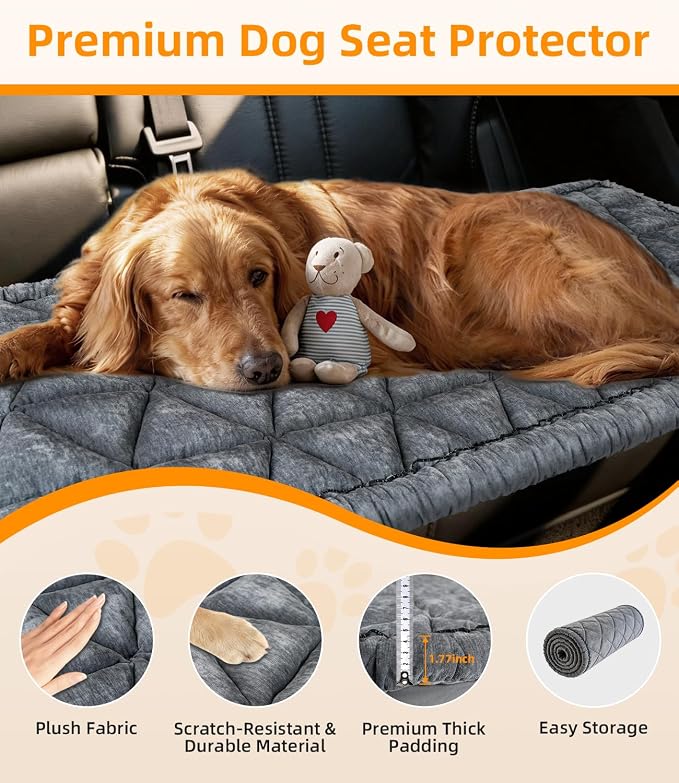 Dog Car Bed, Non-Slip Dog Seat Cover | Universal Back Seat Protector | Premium Chenille Comfort, Scratch Resistant, Silicone Backing & Machine Washable, Fits Most Cars, Trucks & SUVs - Image 2