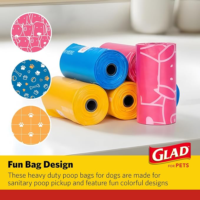 Glad for Pets Scented Dog Waste Bags, Lemon Scent, Multicolor, 90 Count | Tear-resistant with leak protection, lemon fresh scent, fun multicolor design, 6 rolls, heavy-duty daily use - Image 5