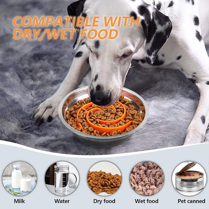 Slow Feeder Dog Bowls Insert, Animire Soft Silicone Slow Eating Dog Food Bowl for Small, Medium and Large Dogs, Compatible with Regular and Elevated Bowls - Image 5