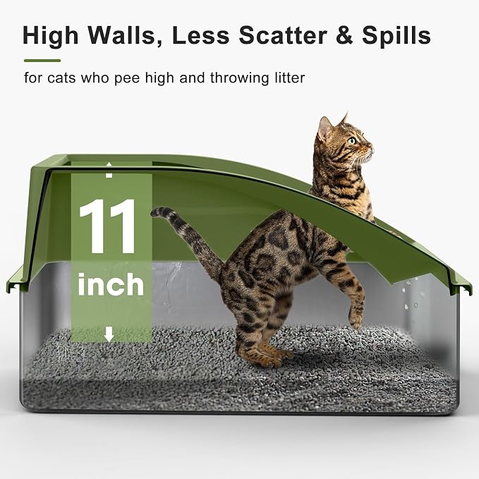 AIPERRO Stainless Steel Litter Box | XL Enclosed Metal Cat Litter Boxes | High Sided with Lid for Big Cats | Anti-Urine Leakage | Non-Stick Bottom & Includes Litter Mat & Metal Scoop (Olive Green) - Image 4