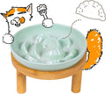 Slow Feeder Bowl, 6.3″ Elevated Cat Bowl with Stand, Melamine Wide Shallow Food Bowl, Whisker-Friendly Raised Plate, Wet Food Feeder for Slow Eating (Green) by FullCharm