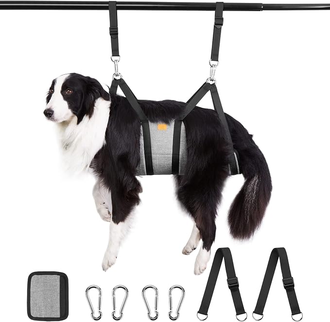 Ownpets Dog Grooming Hammock M, Breathable for Medium Breeds Under 50lbs | Secure grooming harness sling with carabiners, breathable mesh for comfort, ideal for nail trimming and brushing small breeds by Ownpets