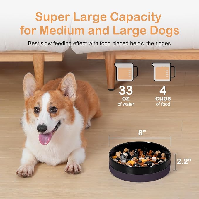 Sted Ceramic Slow Feeder Dog Bowls with Silicone Base | Slow Feeding Dog Bowl Small Medium Breed, Dogs Foods Bowls for Fast Eaters, Puzzle Dogs Food Bowl, Maze Black - Image 5