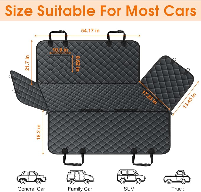 NECKORY Waterproof Dog Car Seat Cover for Back Seat, Pet Hammock- S, Black | Durable waterproof hammock with nonslip design & storage pockets. Protects seats from scratches, fits cars, SUVs & trucks. - Image 2