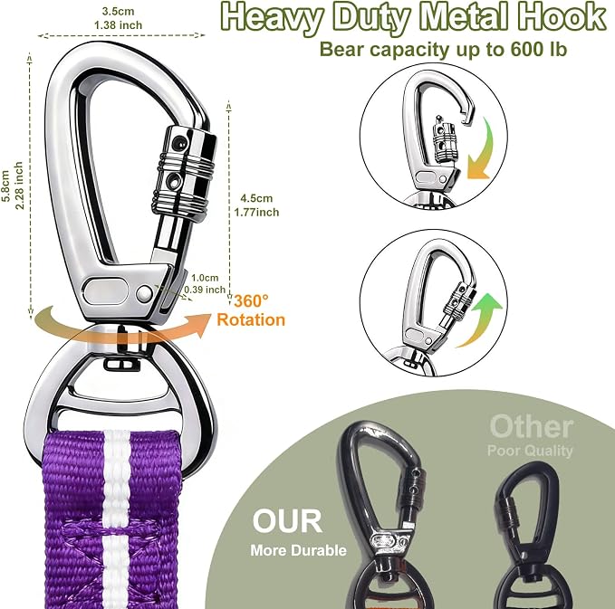 Dog Leash Heavy Duty, Reflective Bungee Leash Seat Belt for L Dogs Purple | 4-6FT Strong Shock Absorbing Tactical with 2 Padded Handles, Dog Tug Lead for Large XL Dogs Walking Running Training - Image 2