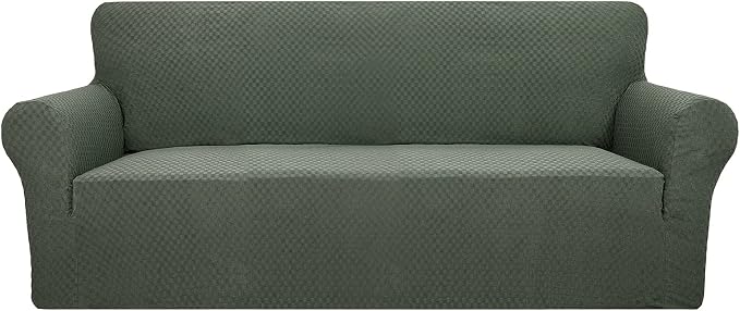YEMYHOM Couch Cover Latest Jacquard Design High Stretch Sofa Covers for 3 Cushion Couch, Pet Dog Cat Proof Slipcover Non Slip Magic Elastic Furniture Protector (Large, Army Green) by YEMYHOM
