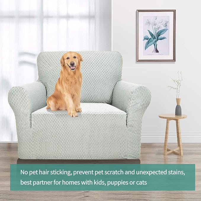 YEMYHOM Couch Cover Latest Jacquard Design High Stretch Sofa Chair Covers for Living Room, Pet Dog Cat Proof Armchair Slipcover Non Slip Magic Elastic Furniture Protector (Small, Ivory) - Image 2