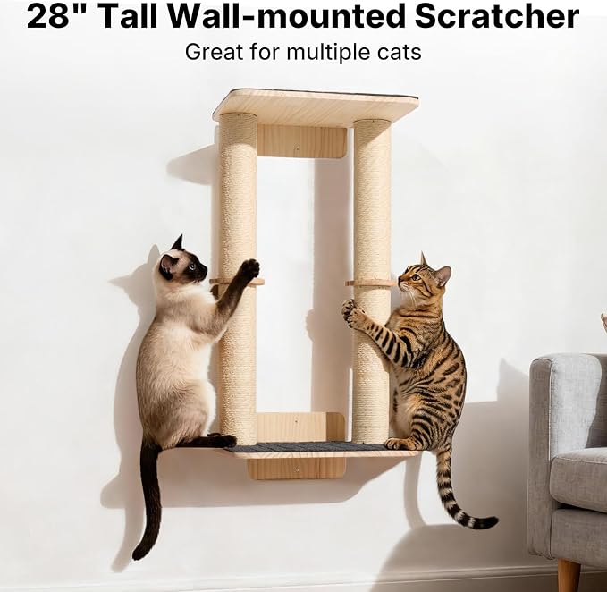 Veehoo Cat Wall Shelves, 28.3" Cat Wall Furniture with Scratcher | Cats wall climber, Dual sisal scratching posts, Carpeted perch, Easy installation, Drywall mounting - Image 2