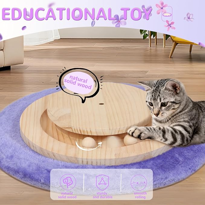45" Tall Cat Scratching Post for Large,Heavy Duty Scratcher Tree | Solid Wood Base,3.5" Sisal Post,Hanging Ball Toy,Self-Grooming Brush,Interactive Ball Track,Stylish Decor for Any Home - Image 3
