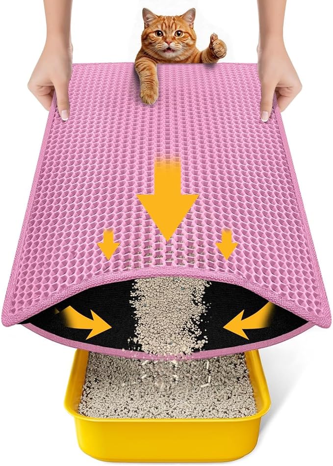 Cat Litter Mat New Size 23.6"x14.6" for Small Spaces, Upgrade Super Waterproof Back Layer Litter Box Mat, Non Slip, Durable, Soft on Paws Kitty Trapping Matt, Pink by Conlun