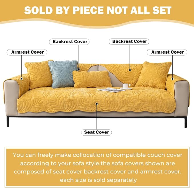 Couch Covers Plush Quilted Sofa Covers for Sectional Sofa Washable | Palm Leaves Couch Cover Chenille Non Slip Sofa Covers Soft Sofa Slipcover Furniture Protector for Pets Kids Children Dogs Cat - Image 2