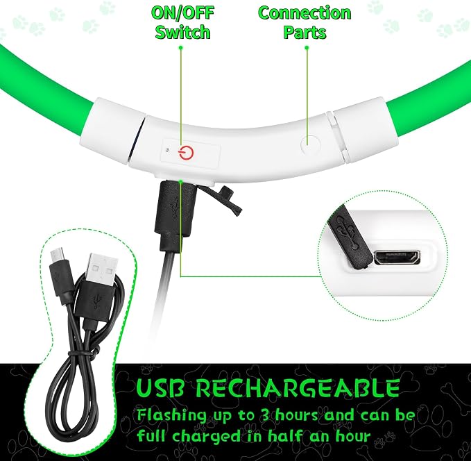 Weewooday 3 Pcs Light up Dog Collars USB Rechargeable LED | USB Waterproof Glow Collar, Adjustable Lighted Necklace for Night Walking, Fits Large Medium Small Dogs, High Visibility - Image 3