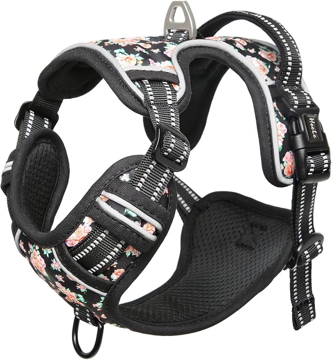 HEELE Dog Harness Harness for Small Dogs No Pull Dog Vest Harness for Small Dog with Soft Padded Handle Reflective for Outdoor Training, Flower-Black, XS | No Choke with Control Handle, Soft Breathable Padded Pet Vest, Adjustable, Reflective Front Clip... - Image 6