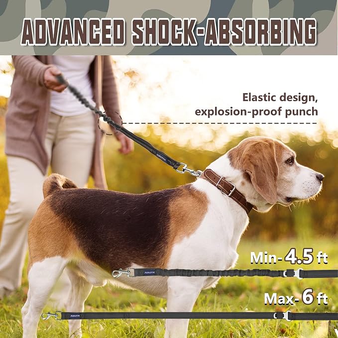 AUROTH Heavy Duty Bungee Dog Leash for Shock Absorption - 6FT Black Training Leash with 2 Padded Handles for Medium Large Breed Dogs - Image 4