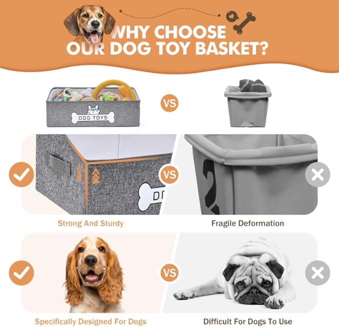 Dog Toy Basket, Specially Designed for Dog Toy Storage, Collapsible Dog Toy Box with Handle，Perfect for Storing Pet Toys and Accessories - Grey - Image 5