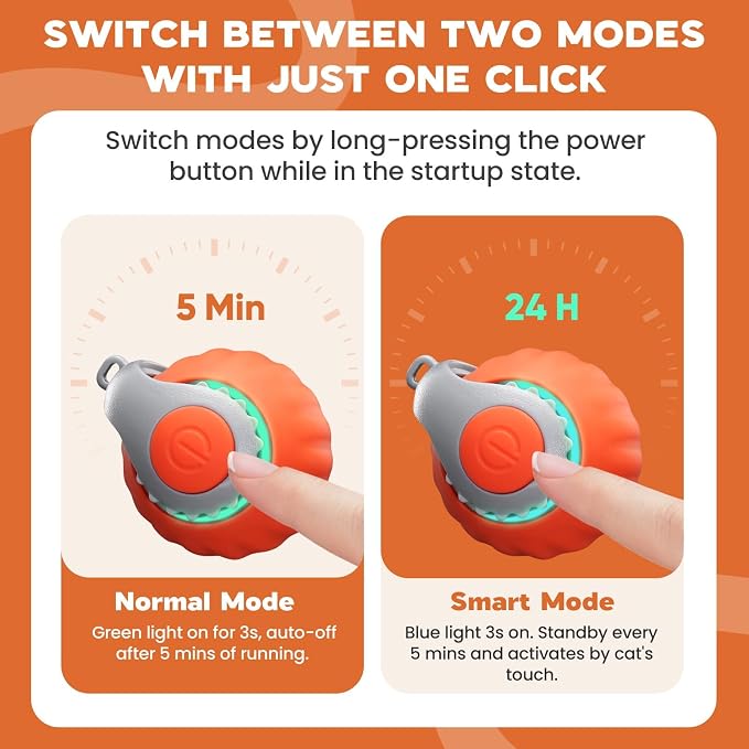 2 Pack Interactive Cat Toy for Indoor Cats, Two Speed Smart Automatic Cat Toy Moving Ball with Tail, Rechargeable Motion Activated Cat Toys for Bored Indoor Adult Cats(Orange & Blue) - Image 4