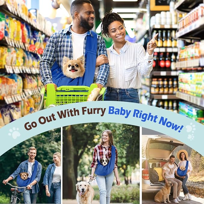 Pawaboo Small Dog Sling Carrier | Reversible Puppy Small Pet Carrier,Hands Free,Safety Buckle,Storage Pocket for Travel,Outdoor Activities Sapphire Blue - Image 7