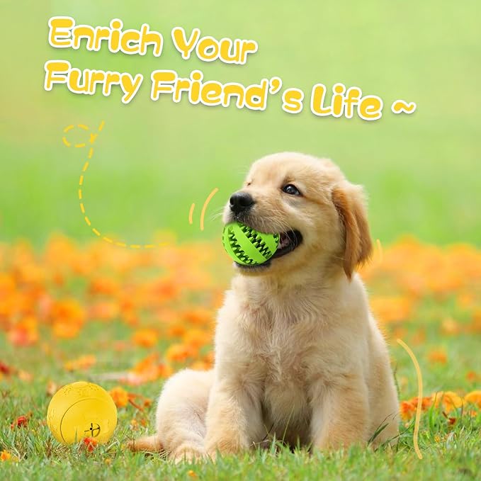 HIPPIH Dog Puzzle Toy 2 Pack, Interactive Dog Toys for Treat Dispensing | Durable Puppy Enrichment Toys, Dog Treat Ball for Teething, Slow Feeder, IQ Training, Green-2.75'', Yellow-3.14'' - Image 7