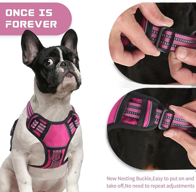 BUMBIN Dog Harness for Large Dogs, No Pull Adjustable No Choke Pet Vest with Dog Leash Fit Smart Reflective Pet Walking Harness for Training Easy Control Soft Handle Rose Red M - Image 4