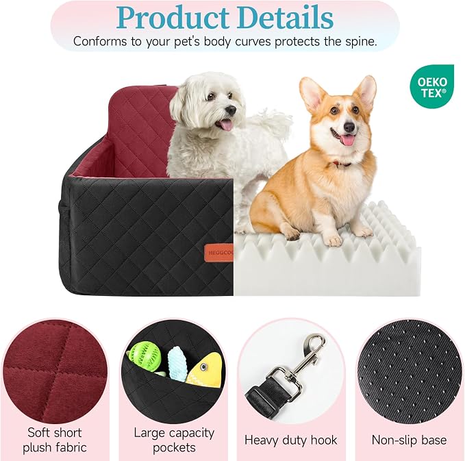 Dog Car Seat for Medium Large Dogs Under 55 lbs, Washable Pet Booster Seat | Dog Car Bed for 2 Small Dogs with Thick Cushion, Detachable Pet Car Seat for Backseat with 2 Safety Leashes and Pockets - Image 4