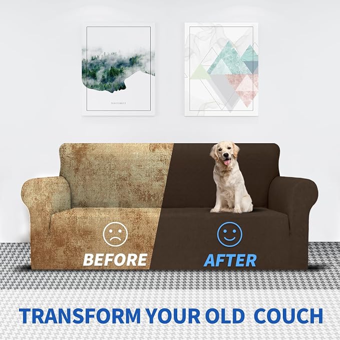 MAXIJIN Couch Covers for 3 Cushion Couch Sofa (71"-91"), 1-Piece Stretch Sofa Cover Slipcover Furniture Protector with Elastic Bottom for Kids,Dogs (Large, Diamond Pattern Coffee) - Image 5