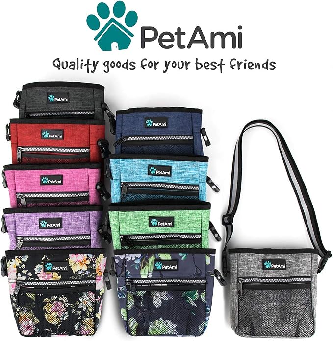 PetAmi Dog Treat Pouch, Pet Treat Pouch for Training, Dog Walking Bag Holder for Kibbles, Pet Food Toy, Dog Trainer Essentials Supplies, Poop Bag Dispenser, 3 Ways to Wear (Floral Grey) - Image 7