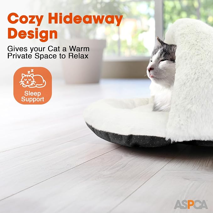 ASPCA - Cat Cave Bed for Indoor Cats Cozy Warm Felt House Dome for Cats & Kittens Soft, Warm & Plush Cave Bed with Removable Cushion Enclosed Pet Hideout Comfort Security 23' x 17" x 6" | Soft plush enclosed pet bed gives indoor cats, kittens and small... - Image 2