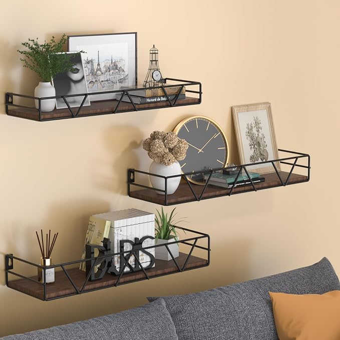 Floating Shelves Set of 3, Wood Wall Shelf, Farmhouse Shelf for Bedroom | Wall Mounted Floating Shelf for Living Room, Bedroom, Bathroom, Kitchen, Office - Image 2